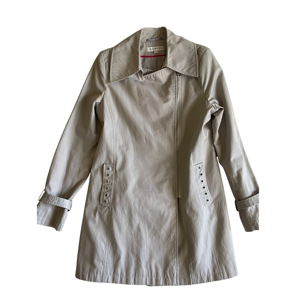 Via Spiga‎ Women's Gray Trench Coat Lightweight Pleated Back Size L